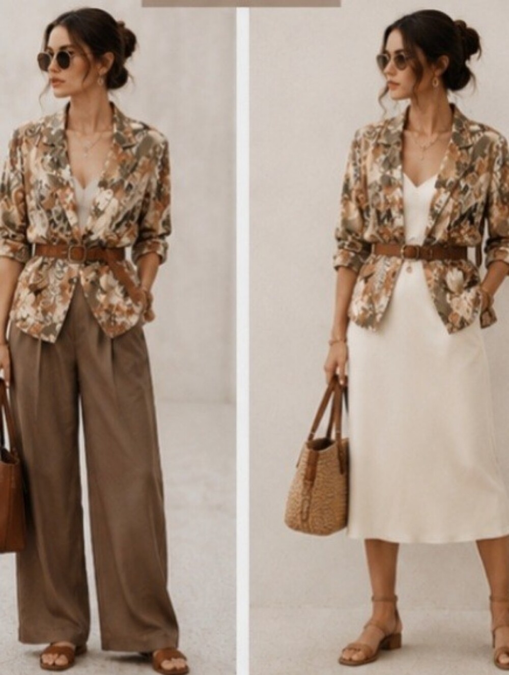 Joanna Floral Printed Lightweight Jacket in Beige & Olive Size M